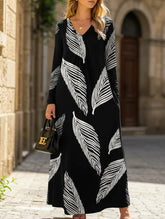 V-neck printed long-sleeved maxi dress